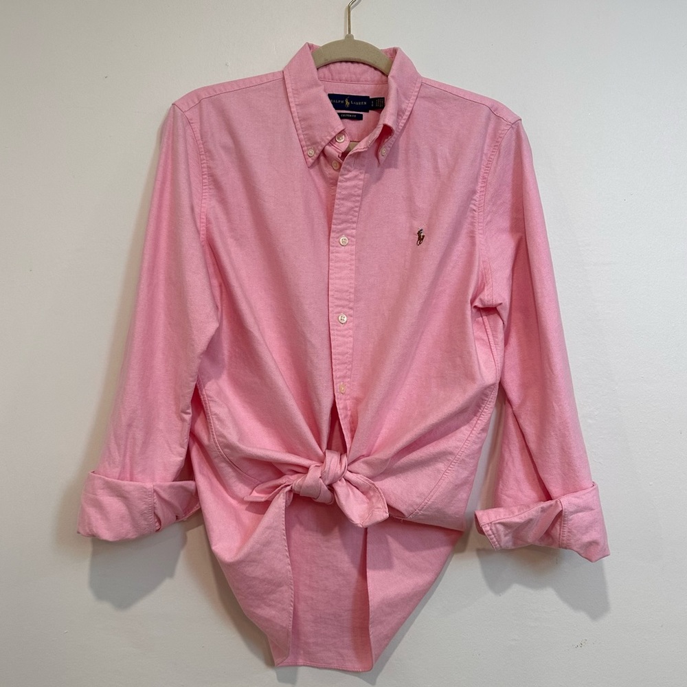 Ralph Lauren Polo button down shirt in cotton candy pink!  Women’s size Large.